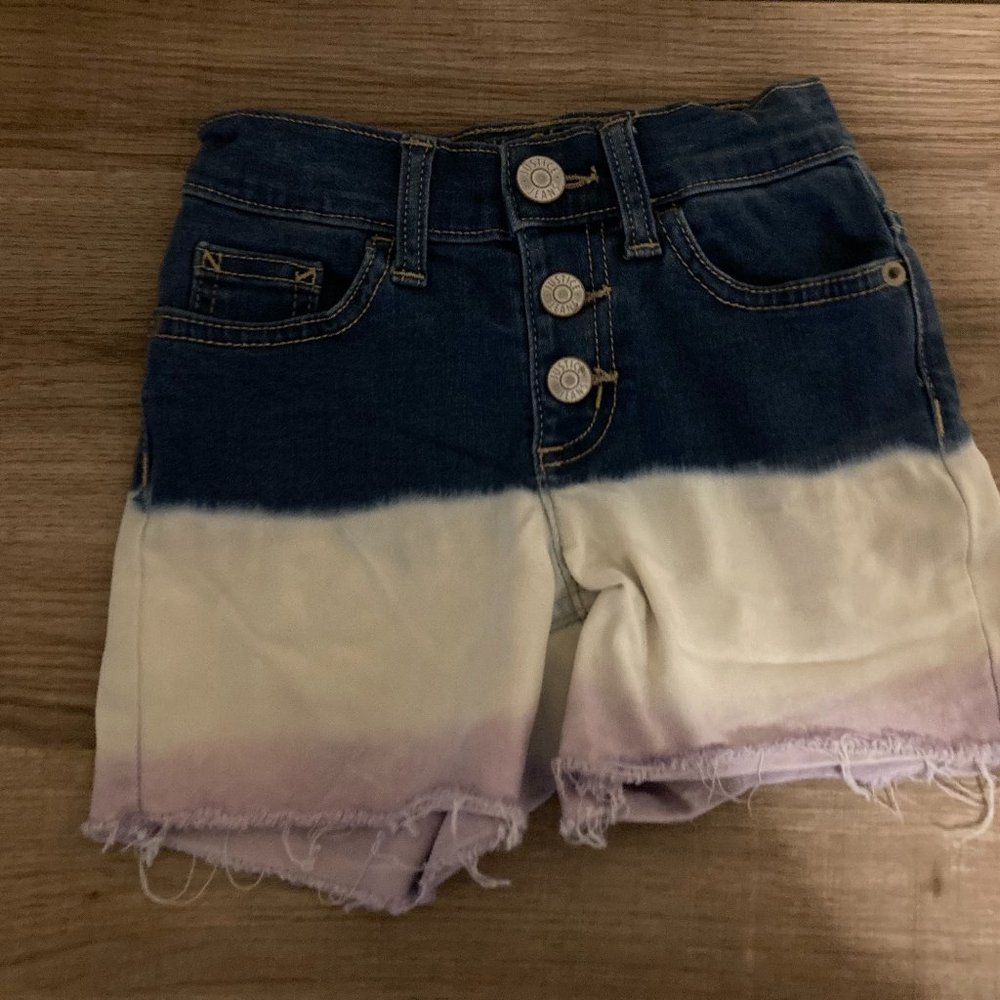 Justice Blue White and Purple Ombre Cutoff Denim Shorts 7 Slim Snap Front GUC